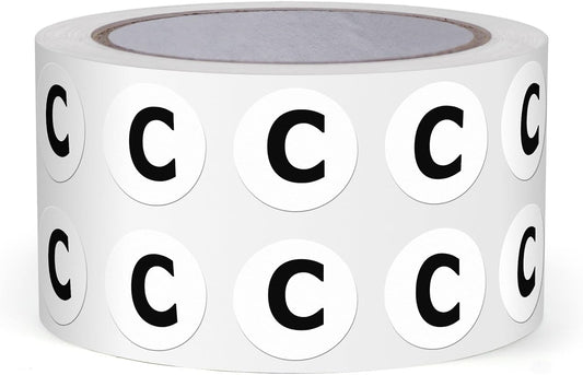 Letter C Round Labels 0.5 Inch Vinyl Circle Capital Alphabet Stickers Self-Adhesive Removable Waterproof Dots Tags for Home Office Inventory 1000 PCS