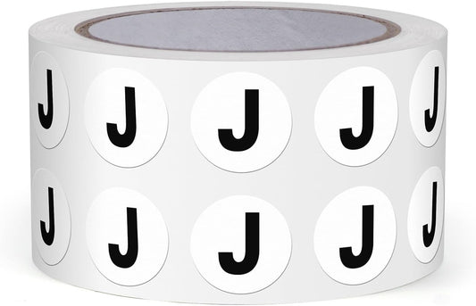 Letter J Round Labels 0.5 Inch Vinyl Circle Capital Alphabet Stickers Self-Adhesive Removable Waterproof Dots Tags for Home Office Inventory 1000 PCS