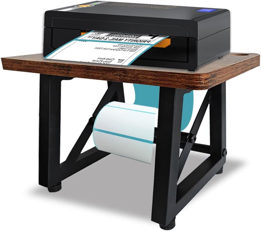 Label Holder for Thermal Printer,Sticker Rolls and Fan-fold Dispenser Holder,Wooden Label Holder for Shipping Label Printer,Office Accessories for Home,Small Business,Warehouse (Retro Color)