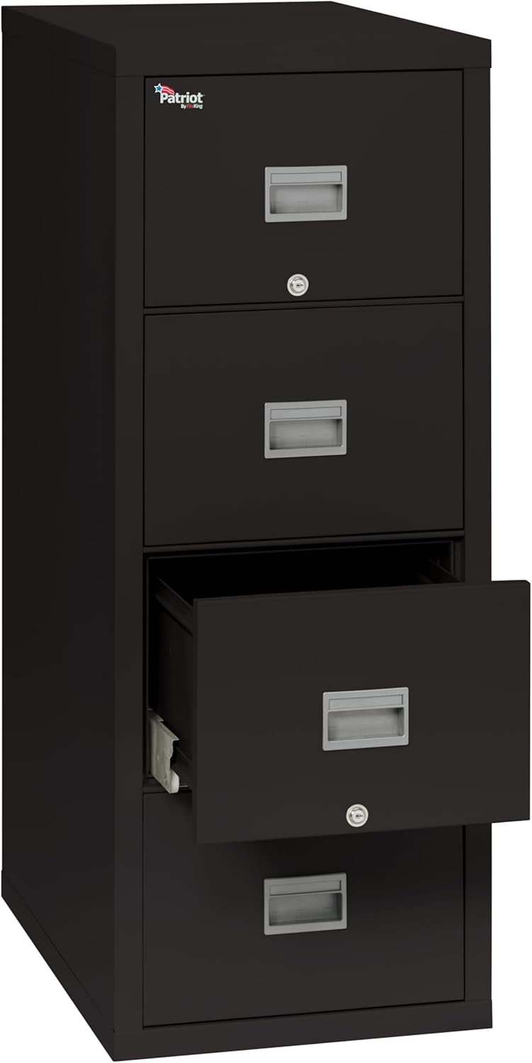 FireKing Patriot Vertical 4 Drawer Legal & Letter Fire Safe File Cabinet, Key Lock, 1 Hour Fire Rated UL Rated & Water Resistant, USA Made, Black
