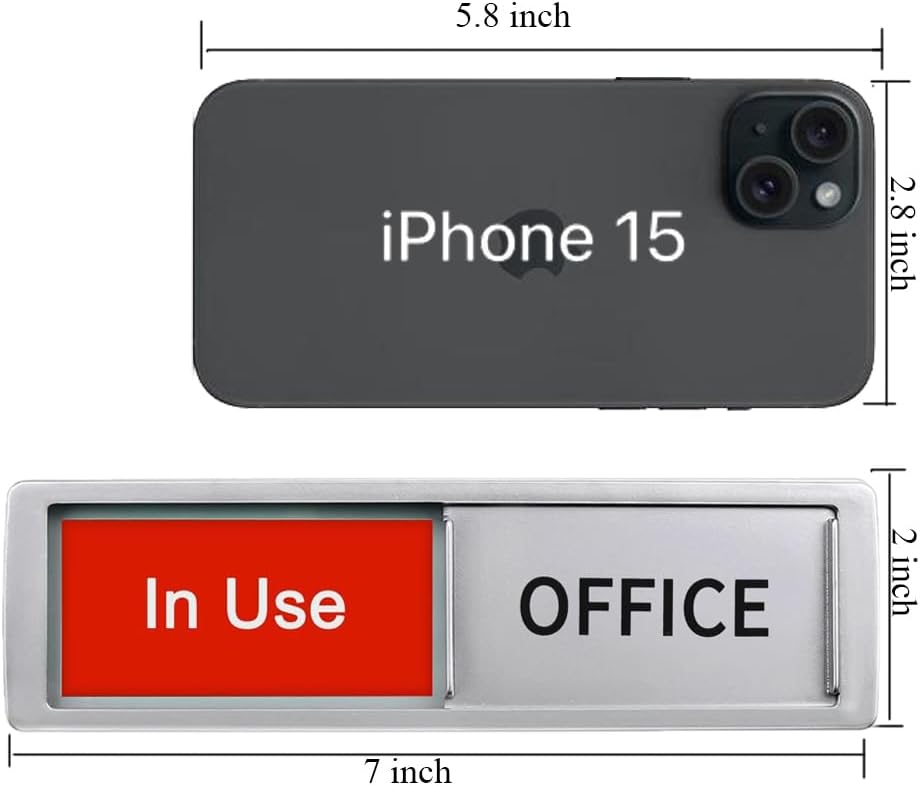 Office In Use/Available Magnetic Door Sign - 7"x2" Privacy Slider, Non-Scratch Status Indicator for Conference Rooms, Home Offices, Restrooms - Silver