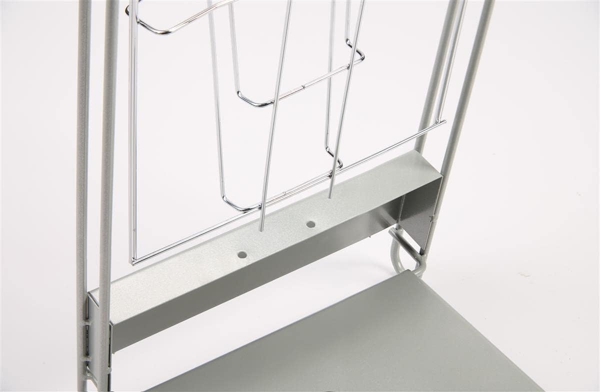 Portable Literature Stand with 10 Pockets for 8.5x11 Magazines, Carrying Bag Included, 54"h Floor-Standing Magazine Rack with Tiered Design, Steel (Silver)