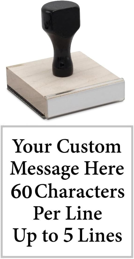 Infusion Custom Text Traditional Wood Stamp with Plastic Handle, 4" x 4"