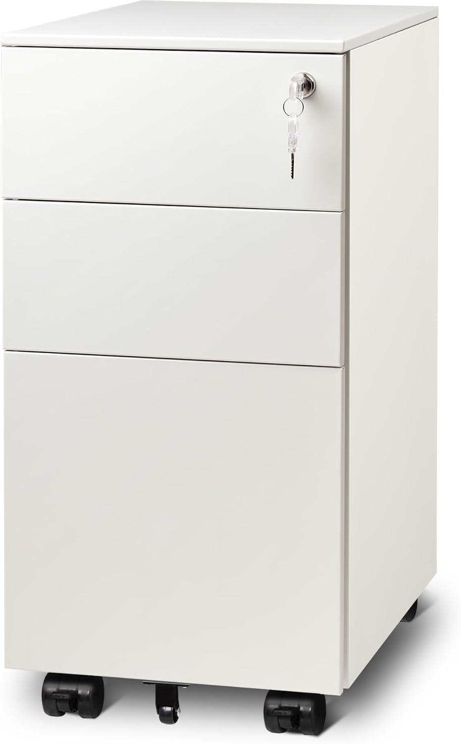 DEVAISE White File Cabinet, Small Filing Cabinet with 3 Drawers with Slim Width for Home Office, Rolling Under Desk Storage (11.8 inch)