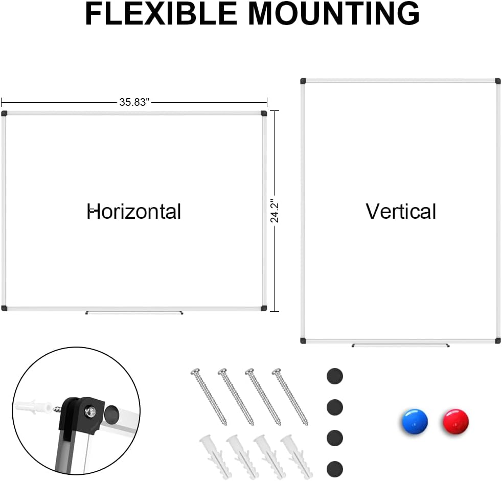 XBoard Porcelain Magnetic Dry Erase Board 36 x 24 Inch, Porcelain Whiteboard with Aluminium Frame & Marker Tray 3' x 2' | Wall Mounted Magnetic White Board for Home School Office