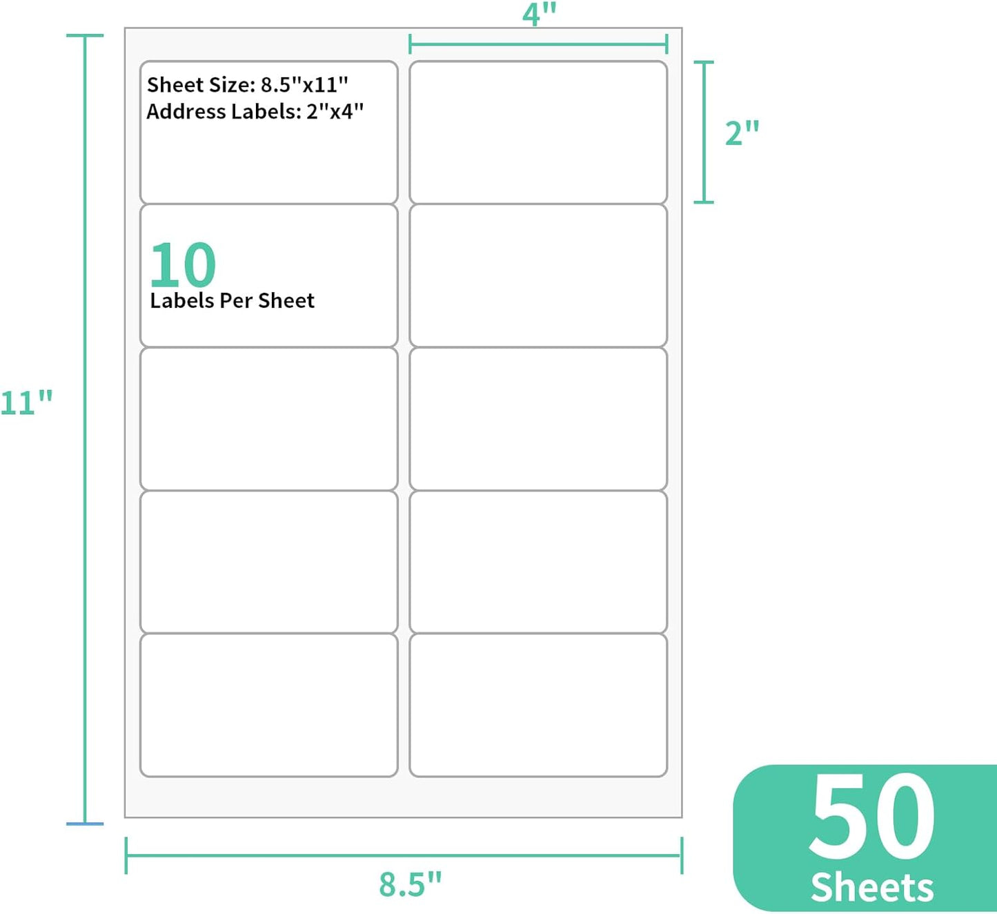 1000 Sheets 10 up Labels, 2" x 4" Shipping Paper for Laser/Inkjet Printer, Mailing Blank Labels, Self Adhesive Customized Stickers