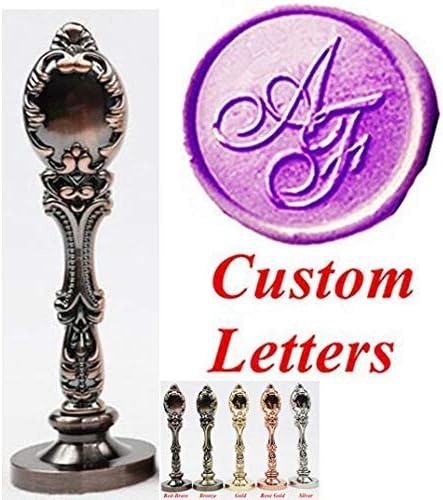 Vintage Custom Wedding Sealing Wax Seal Stamp Kit 2 Letters Monogram Red Brass Metal Handle Invitation Embellishment Christmas Gift Wrap Package Customize Personalized Word Wax Seal Stamp Set