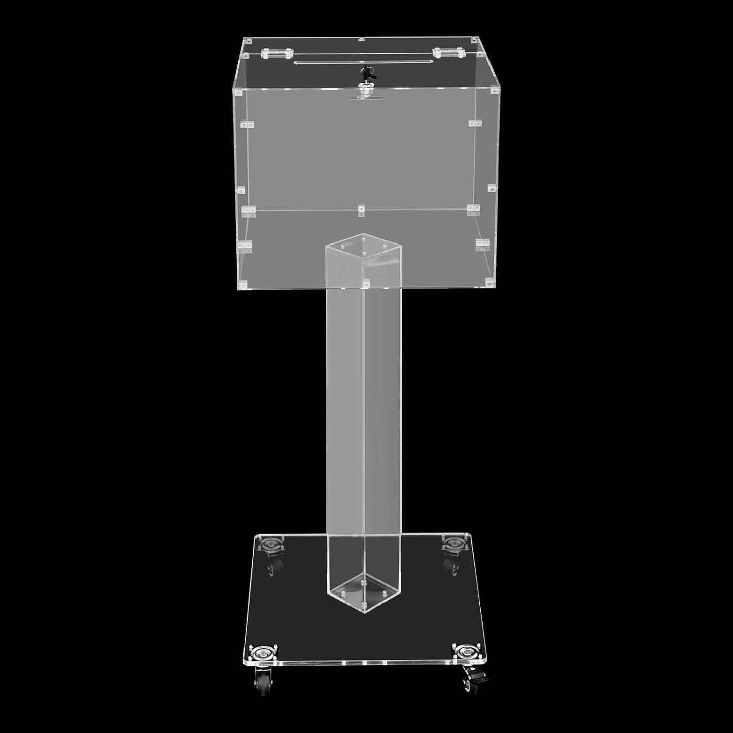 Suggestion Box with Stand, Floor Standing Offering Box with Wheels, Acrylic Locking Ballot Collection Safe Box for Voting Contest Charity Donation Church Election (Transparent (Bar Opening))