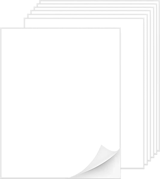 Printable White Sticker Labels, 50 Sheets 8.5" x 11" Full Sheet Label Stickers Paper for Laser & Inkjet Printer - Matte, 50 Labels