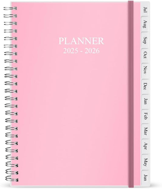 2025-2026 Planner - Monthly Planner Runs July 2025 to June 2026, 6.25" x 8.25", 12 Monthly Tabs, 14 Notes Page, Inner Pocket, Flexible Cover with Twin-Wire Binding, Planners 2025-2026, Pink