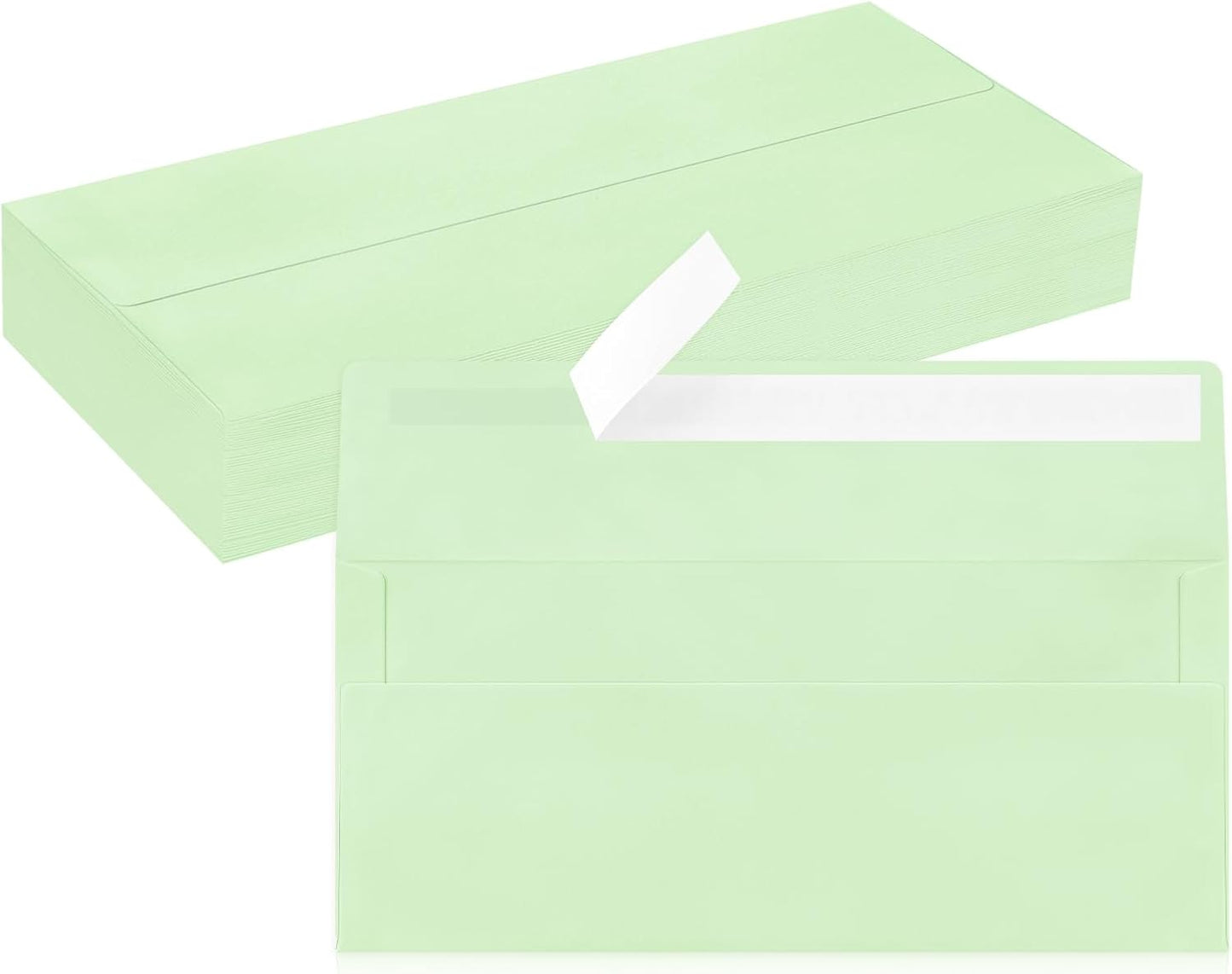 50 Pack #10 Business Envelopes, Light Green Standard Envelopes Self Seal, Letter Size Mailing Envelopes for Checks Letters Invoices Statements Christmas Birthday Graduation Wedding, 4 1/8 x 9 1/2 Inch