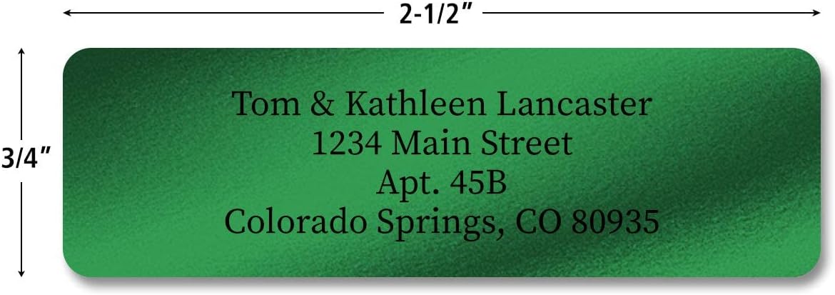 Colorful Images Green Metallic Foil Rolled Return Address Mailing Labels with Dispenser, Customize with Name & Shipping Address, 500 Self Adhesive, Easy Peel Sticker Label Roll, 3/4" x 2 1/2"