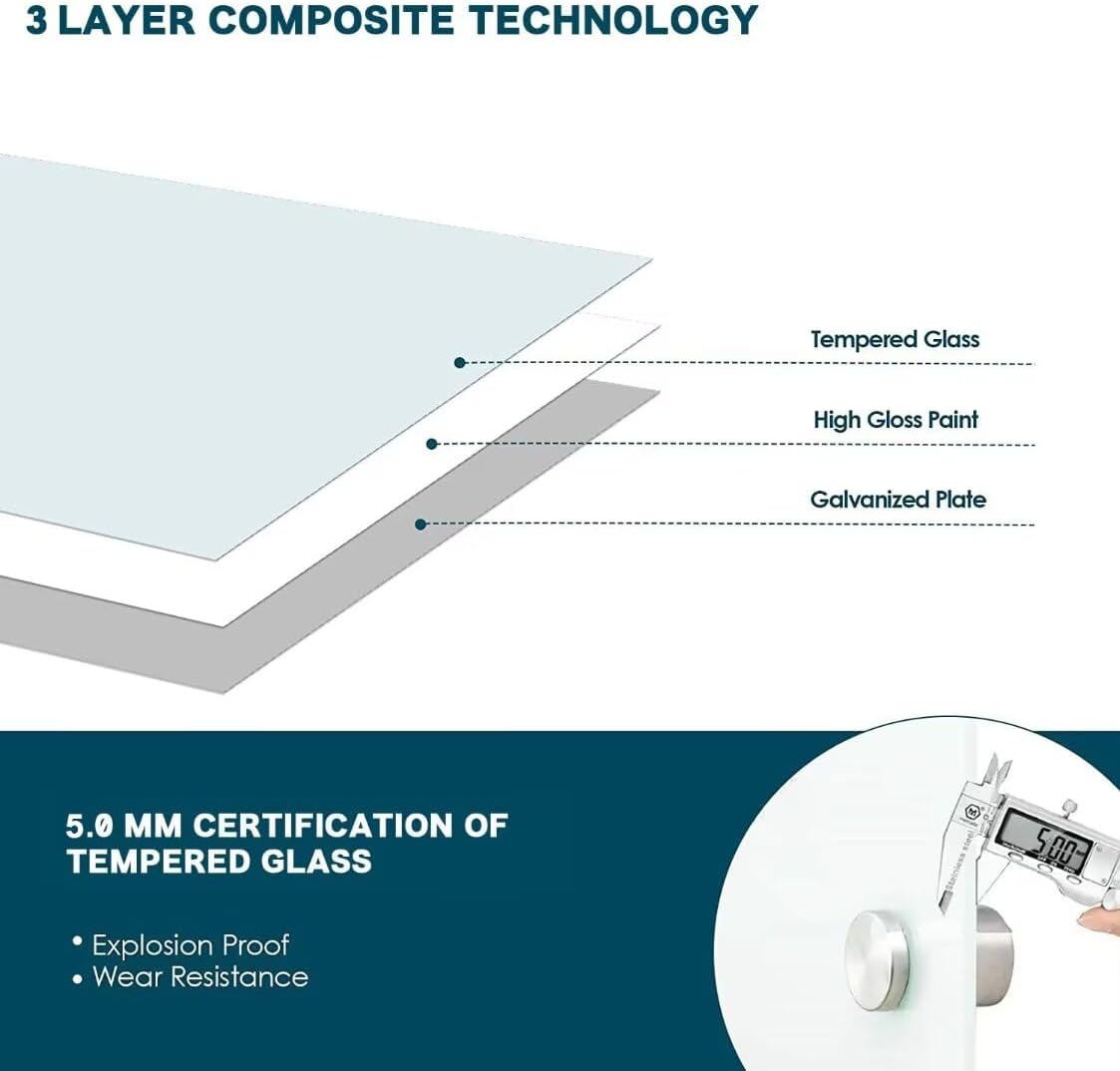 J&J worldwide Glass Dry Erase Board 8' x 4', Glass Whiteboard Magnetic, Large Frameless Glass White Boards for Walls, Includes Magnets, Marker Tray, Eraser for Office, Home, School