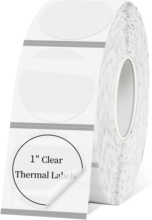 1" Transparent Thermal Label Stickers,Waterproof Thermal Printer Sticker Labels for Gift Wrapping, Self-Adhesive Name Price Tag DIY Custom Logo Design (1000 pcs)