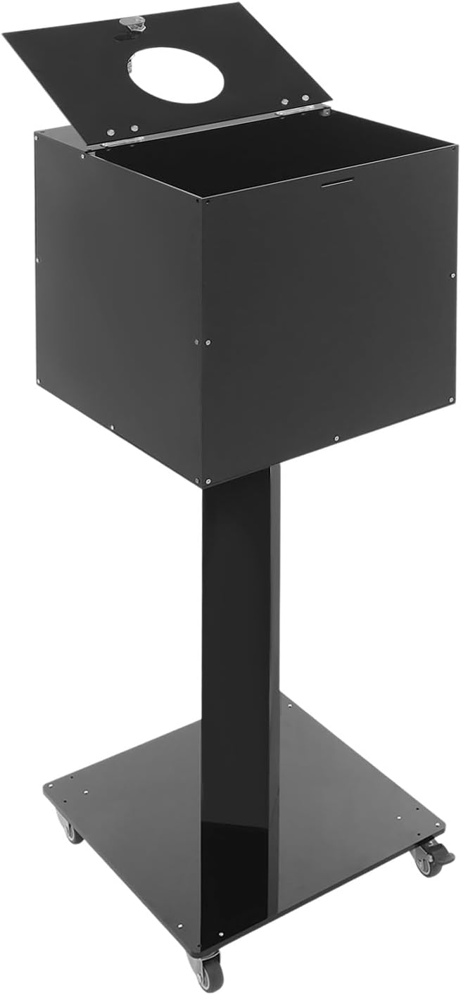 Suggestion Box with Stand, Floor Standing Offering Box with Wheels, Acrylic Locking Ballot Collection Safe Box for Voting Contest Charity Donation Church Election (Black (Round Opening))