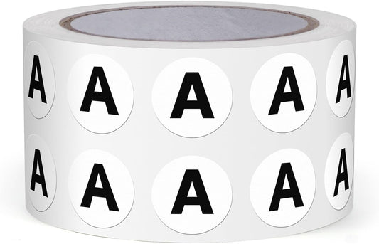 Letter A Round Stickers 0.5 Inch Vinyl Circle Capital Alphabet Labels Self-Adhesive Removable Waterproof Dots Tags for Home Office Inventory 1000 PCS