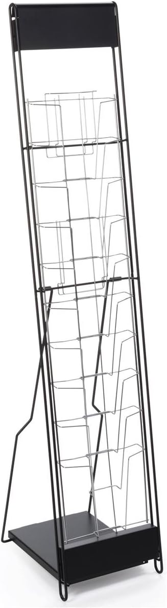 Portable Magazine Rack with 10 Pockets for 8.5x11 Catalogs, Carry Bag Included, 54"h Floor-Standing Literature Display with Tiered Design, Steel (Black)