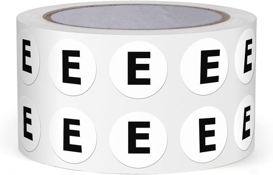 Letter E Round Labels 0.5 Inch Vinyl Circle Capital Alphabet Stickers Self-Adhesive Removable Waterproof Dots Tags for Home Office Inventory 1000 PCS