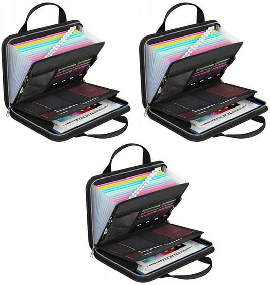 Large Capacity A4 Fireproof File Folder with Handle, Waterproof & Dustproof Accordion Document Organizer with Multiple Pockets for Home, Office & Travel (3 Set)