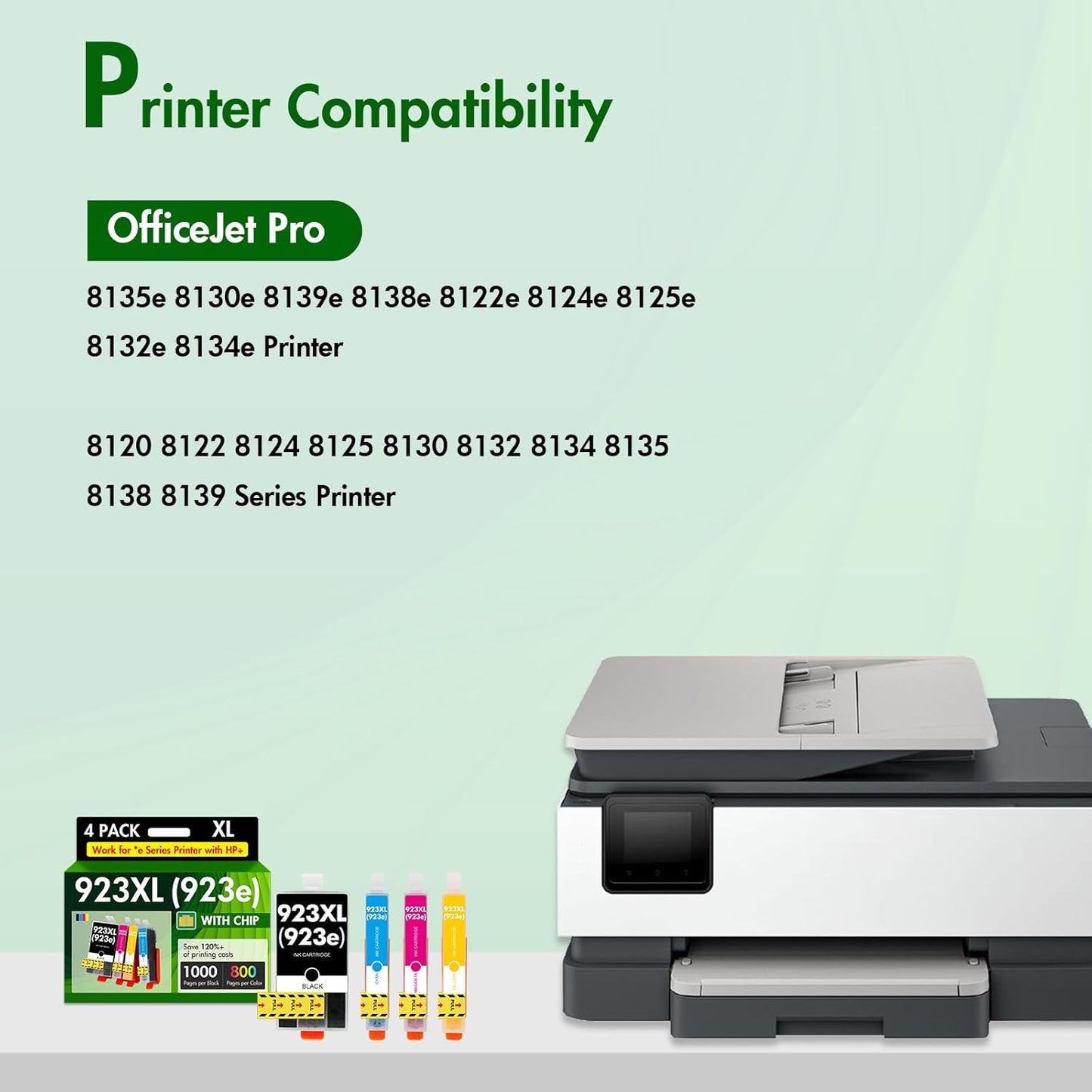 923XL 923 8130e Ink Cartridges Combo Pack with Chip: Replacement for HP Ink 923e 923 923XL for HP923 OfficeJet Pro 8130e 8135e 8139e 8138e 8122e 8120 8124e 8125e 8130 8132e 8134e Printer