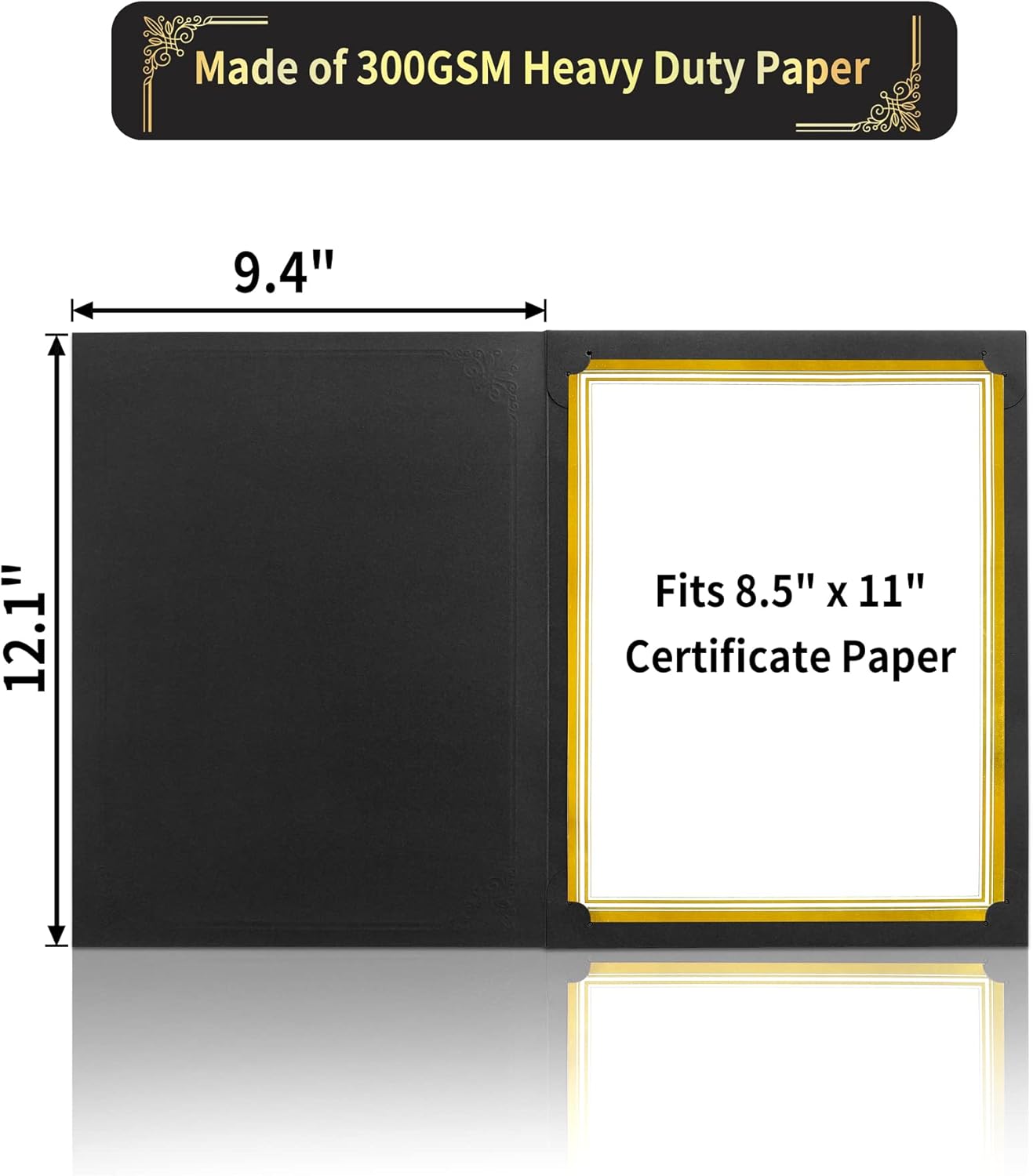 GNL 50 Packs Black Certificate Holders - Diploma Holders, Certificate Covers with Gold Foil Border, for Letter Size 8.5 x 11 Award Certificate Paper and Documents
