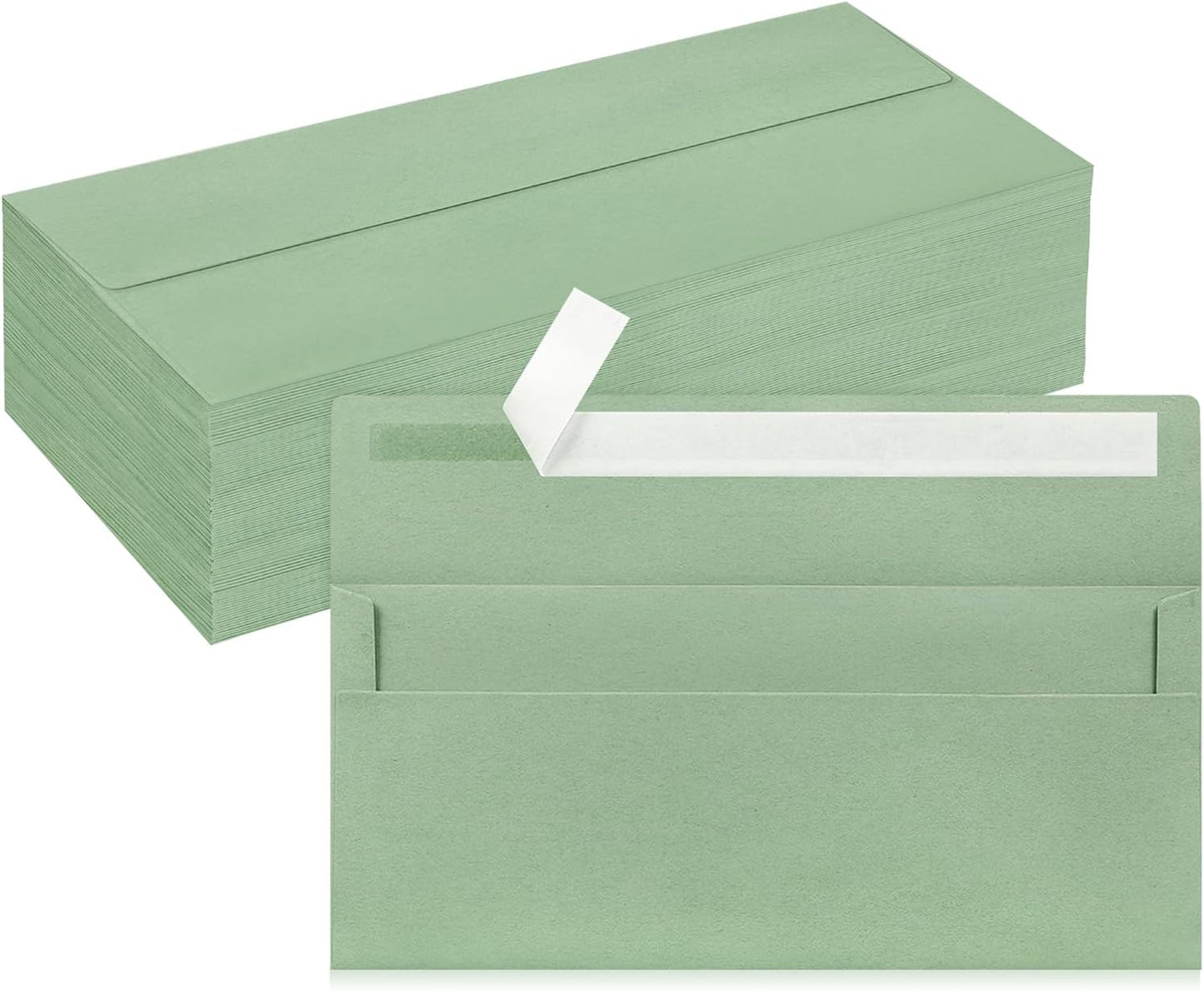100 Pack #10 Business Envelopes, Sage Green Standard Envelopes Self Seal, Letter Size Mailing Envelopes for Checks Letters Invoices Statements Birthday Graduation Wedding, 4 1/8 x 9 1/2 Inch