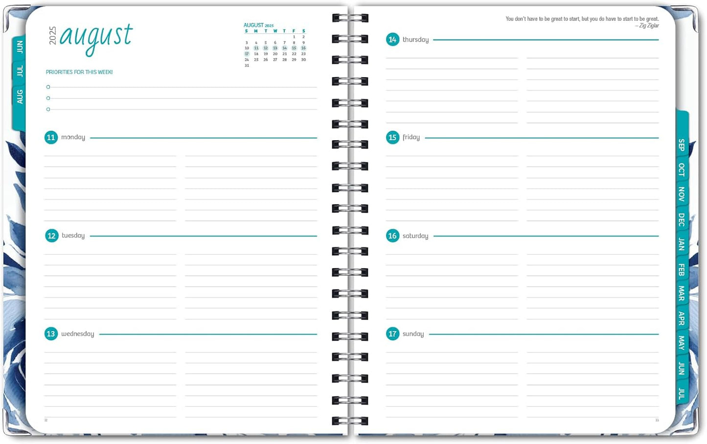 HARDCOVER Academic Year 2025-2026 Planner: (June 2025 Through July 2026) 8.5"x11" Daily Weekly Monthly Planner Yearly Agenda. Bookmark, Pocket Folder and Sticky Note Set (Blue Bloom)