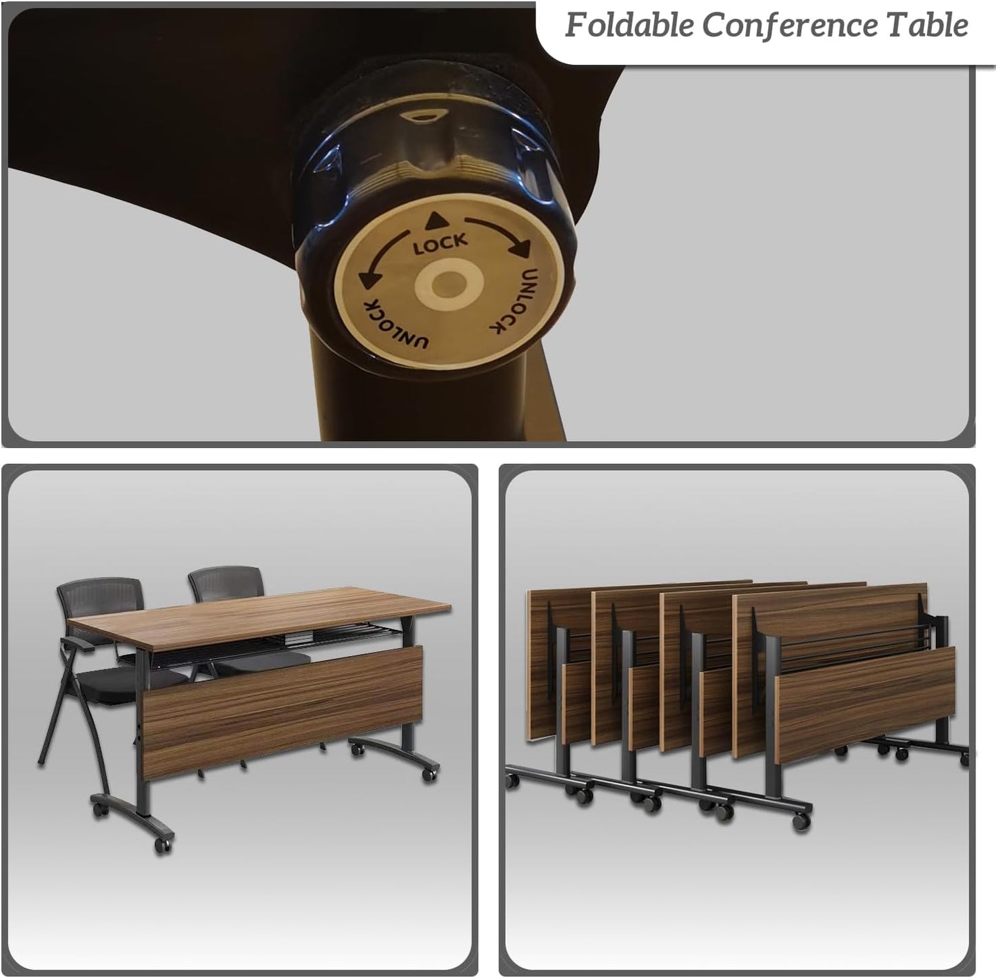 Folding Conference Table,Mobile Conference Room Tables Rolling Meeting Table with Caster Wheels,Flip Top Mobile Training Table,Foldable Rectangle Seminar Tables for Office,Classr (6pack, 55.1in)