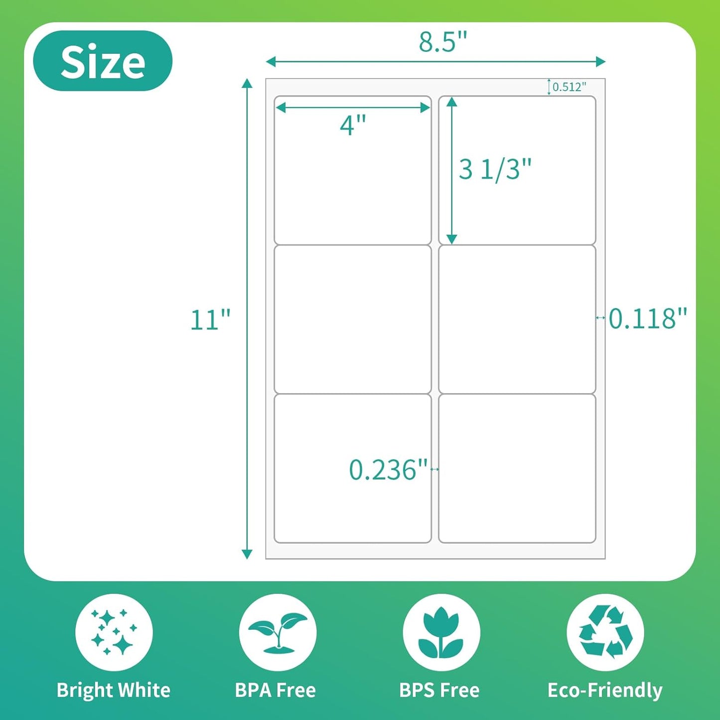 6 UP Labels, 4" x 3-1/3" Shipping Address Labels for Laser Inkjet Printer, Self Adhesive, Blank Mailing Paper (200 Sheet=1200)