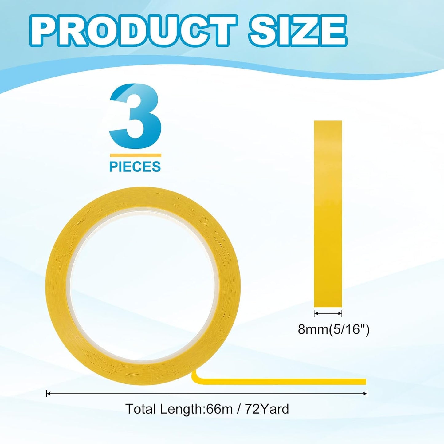 MECCANIXITY Whiteboard Tape 5/16" x 72 Yard Pinstripe Graphic Chart Line Grid Marking Tapes for Classroom Office Dry Erase Board Art, Dark Yellow, Pack of 3