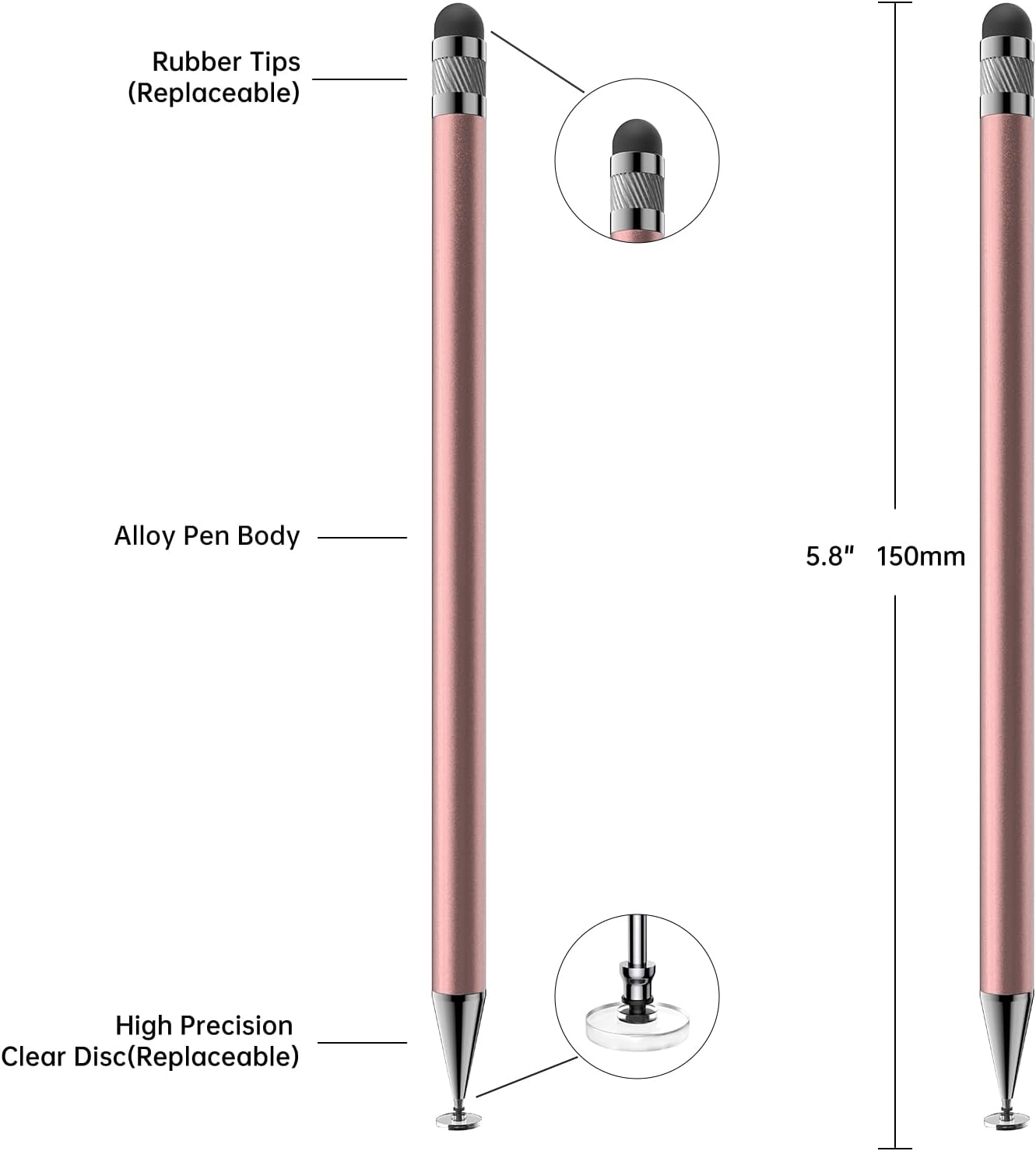 Bopomofo Stylus (5 Pcs), 2-in-1 Stylus Pen for Touchscreen, High Precision and Sensitivity, Suitable for iPhone/ipad/Android Tablets, Compatible with Touch Screens,Rose Gold
