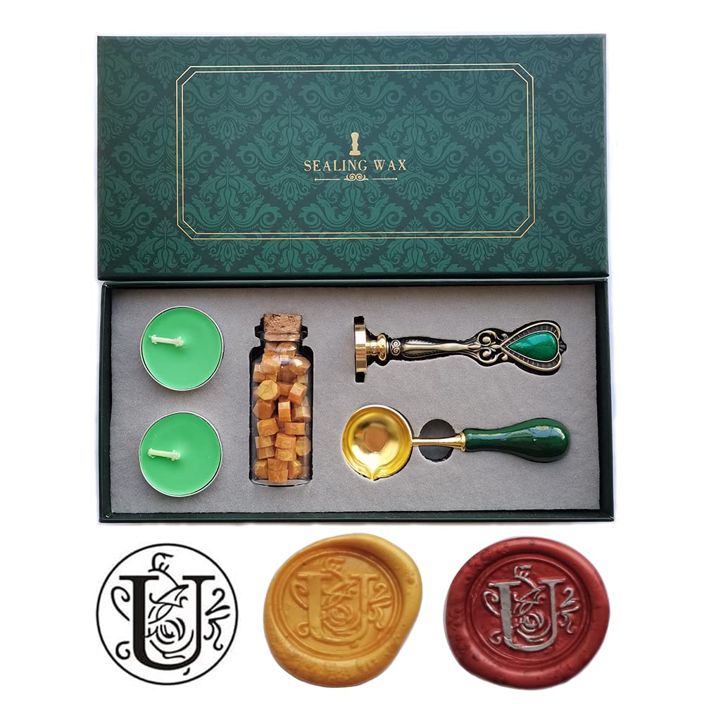 Fancy Letter U Wax Seal Stamp Set, European Style Kit Gift Box, Vintage Personalized for Letter Cards Invitations