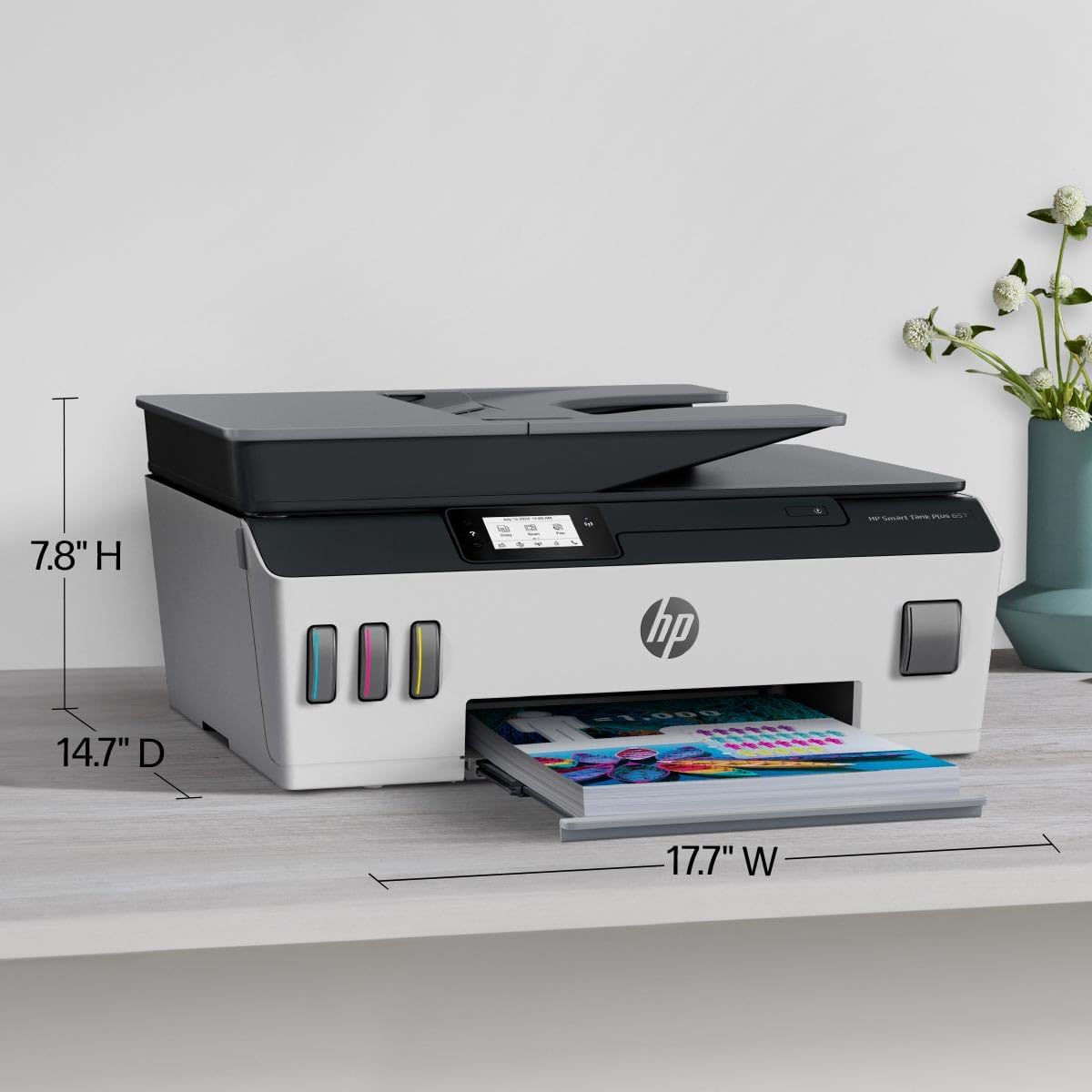 HP Smart -Tank Plus 651 Wireless All-in-One Ink -Tank Printer, up to 2 Years of Ink in Bottles, Auto Document Feeder, Mobile Print, Scan, Copy,, Fax, Works with Alexa (7XV38A)