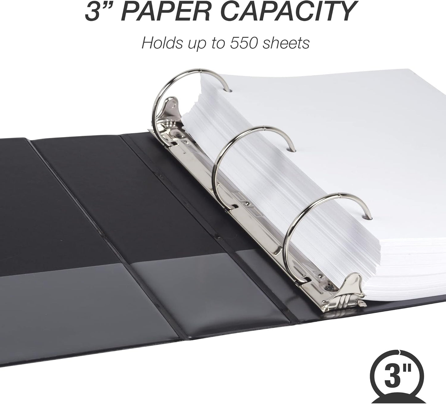 Samsill 3 Inch 3 Ring Binder, Made in USA, Economy Round Ring, Clear View Cover, 550 Sheet Capacity - for School, Home, Office - Charcoal Black