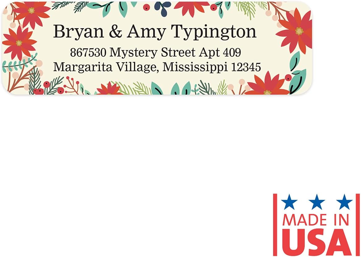 Ivory Holiday Floral Rolled Address Labels/Roll of 250 Personalized Return Address Labels/Designer Return Address Stickers in Elegant Plastic Dispenser