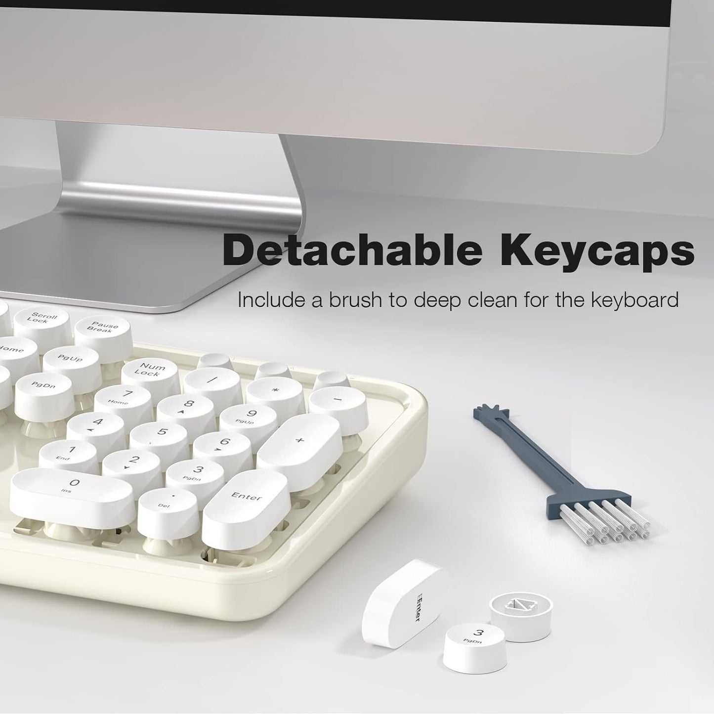 Wireless Keyboard and Mouse Combo, 104 Keys Full-Sized Typewriter Keyboards, 2.4 GHz USB Receiver Plug and Play, for Windows, PC, Laptop, Desktop (Cremy White)