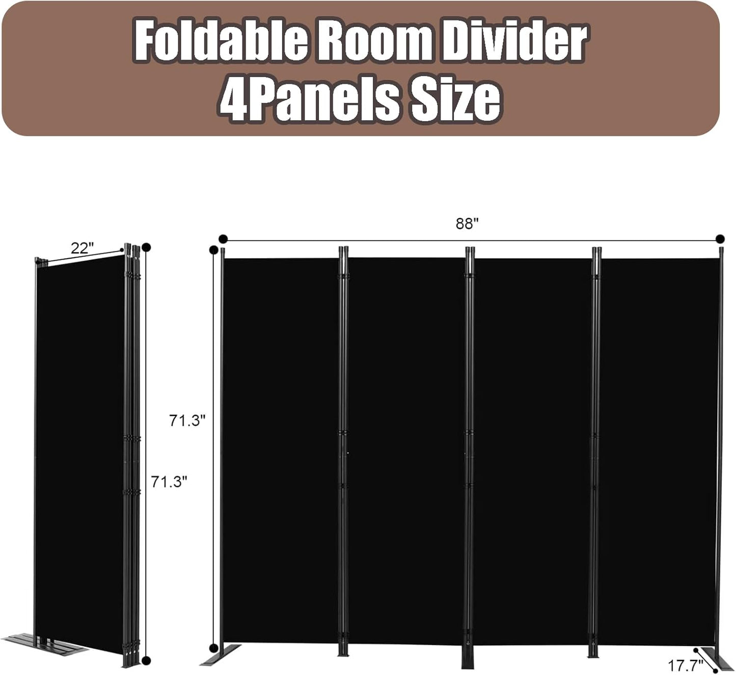 Room Divider 4 Pane 88''W Partition Room Dividers and Folding Privacy Screens Wall Divider for Room Separation, Freestanding Fabric Room Divider Panel