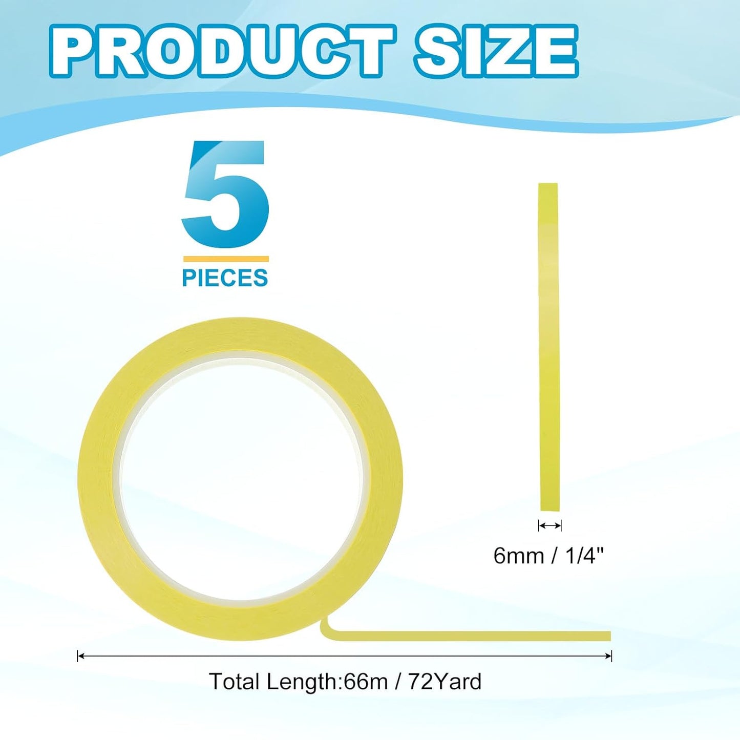 MECCANIXITY Whiteboard Tape 1/8" x 72 Yard Pinstripe Graphic Chart Line Grid Marking Tapes for Classroom Office Dry Erase Board Art, Light Yellow, Pack of 5