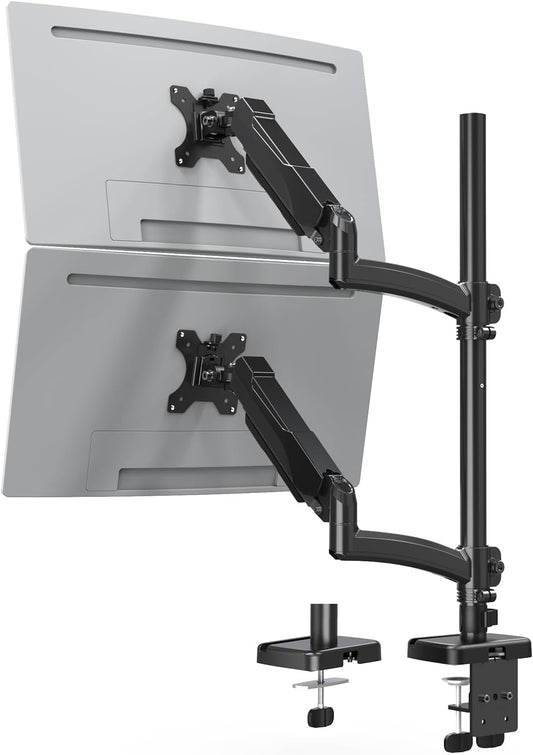 MOUNTUP Vertical Dual Monitor Mount Holds 4.4-17.6lbs, up to 32 Inch Stacked Monitor Mount with Gas Spring Arm with Clamp/Grommet Base Dual Monitor Stand for Desk, VESA 75x75/100x100 MU6012A