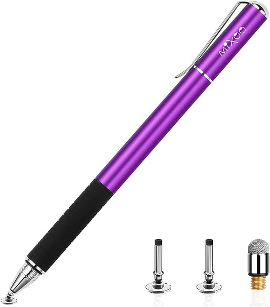 Mixoo Stylus Pens for Touch Screens - Disc & Fiber Tip 2 in 1 High Sensitivity Universal Stylus for iPad, iPhone, Tablets and Other Capacitive Touch Screens (Dark Violet)