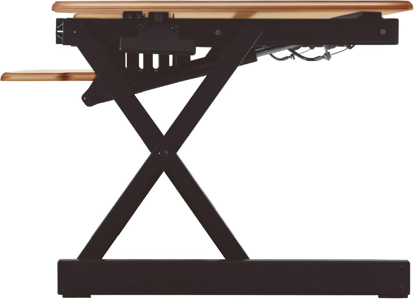 Rocelco 32" Height Adjustable Standing Desk Converter - Sit Stand Computer Workstation Riser - Dual Monitor Retractable Keyboard Tray Gas Spring Assist - Teak Wood Grain (R EADRT)