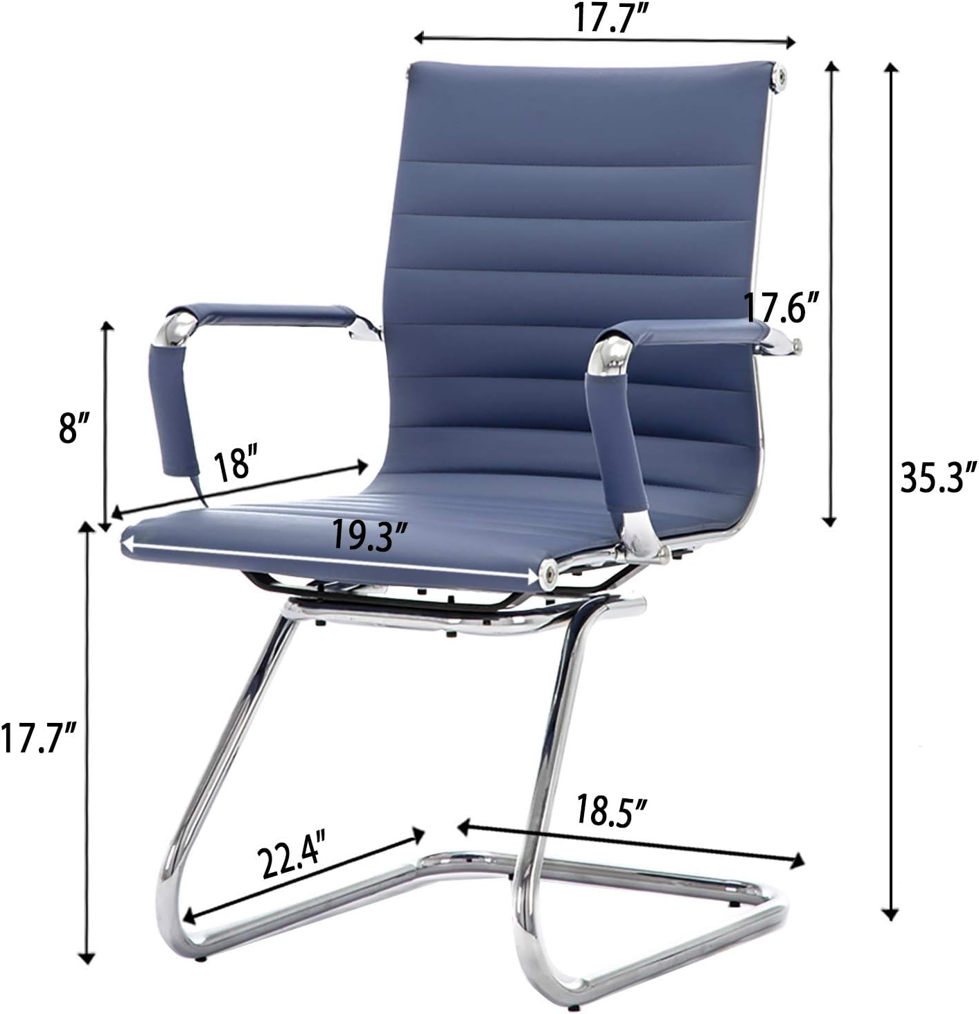 Reception Chairs Leather Conference Guest Chair Heavy Duty Back Support Office Chair, Set of 2 (Navy)