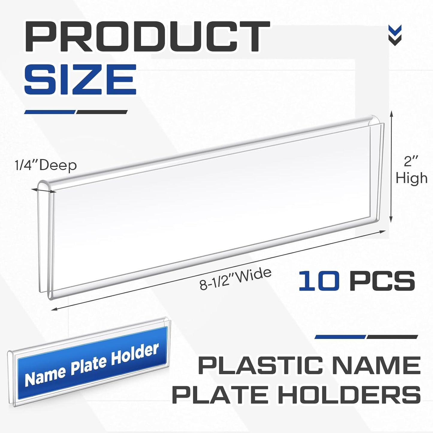 10 Pack Plastic Cubicle Name Plate Holder 8.5" Wide x 2" High Glass Wall Name Plate Holder Clear Acrylic Sign Display Stand for Home Office Business (Suitable for 1/4" Cubicle Wall)