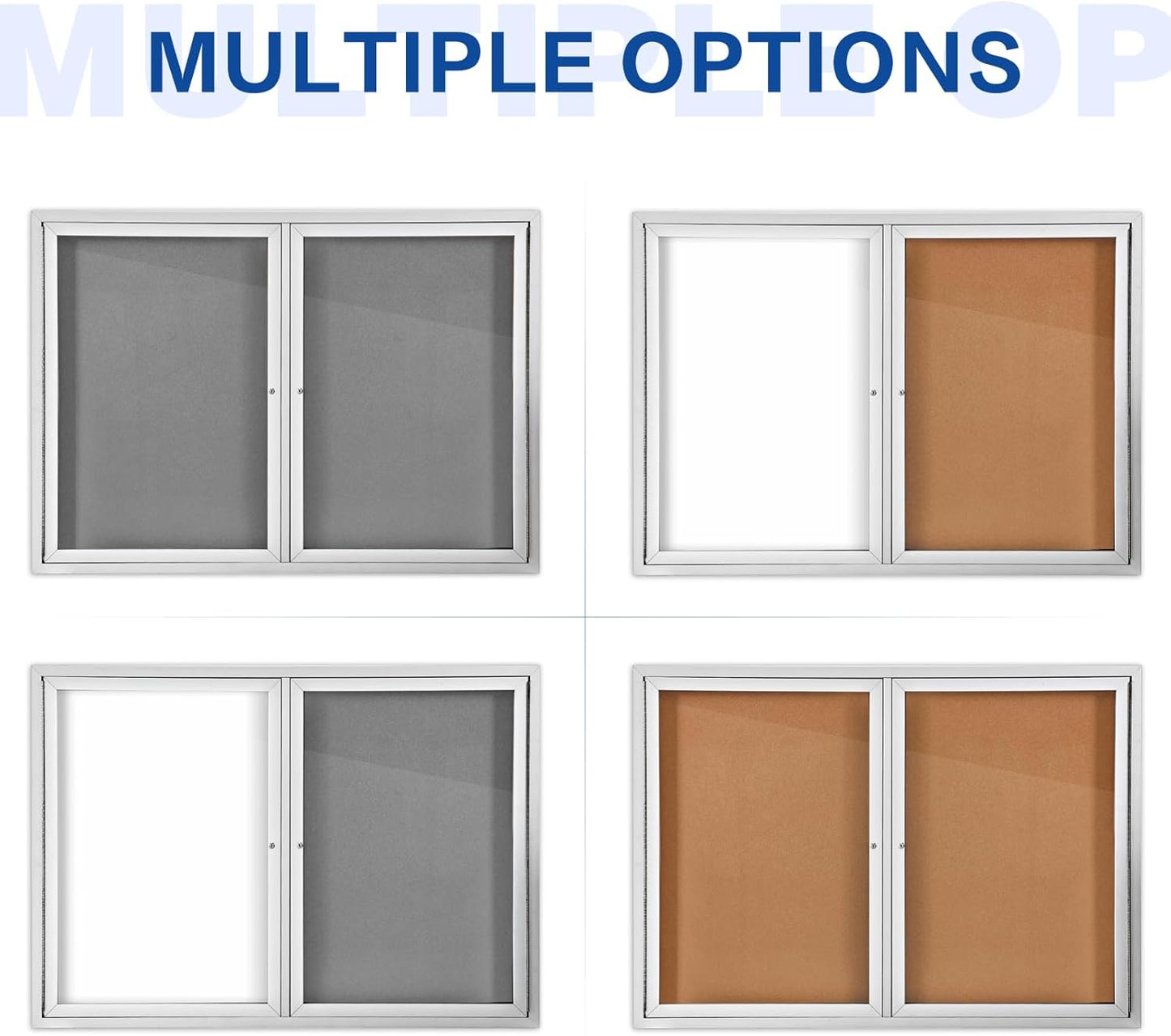 SWANCROWN Weather Resistant Enclosed Bulletin Board Gray Fabric Displays Boards Wall Mounted Notice Cabinet with Three Locking Doors, 70x36 inches