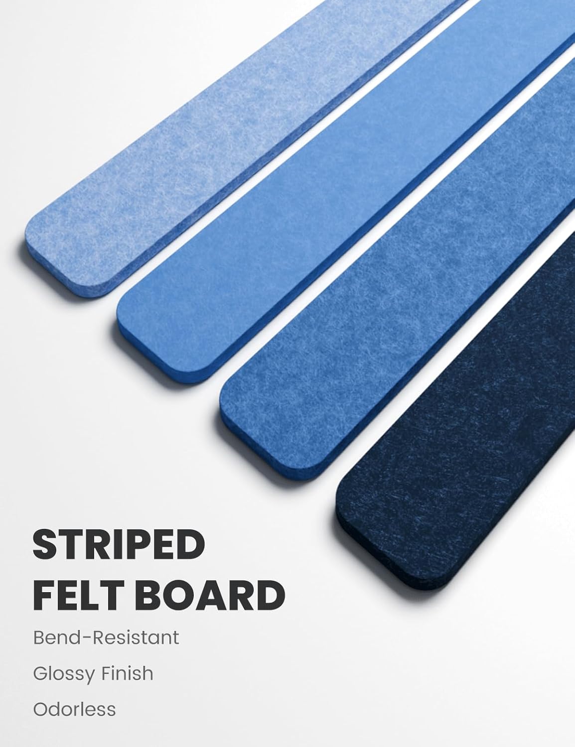 Cork Board Alternative Felt Strip Board 8-Pack 13"x2", Office Pin Board with 50 Push Pins, Adhesive Install for Bedroom Door & Home Office(Denim Mist)
