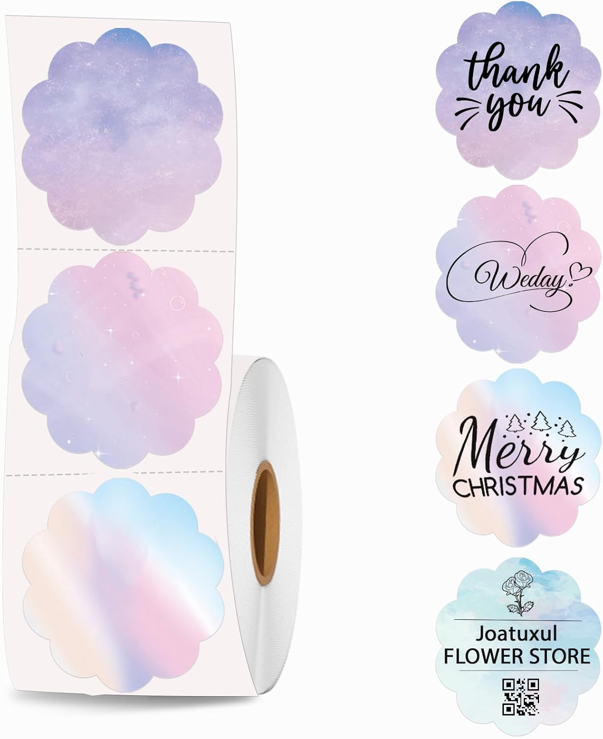 2''×2‘’ Flower Thermal Sticker Labels, Self-Adhesive 2 Inch Round Direct Thermal Labels, Multi-Purpose Sticker Label for DIY Logo Design,Name Tag,QR Code, 500 pcs/1 Roll, Starry Sky