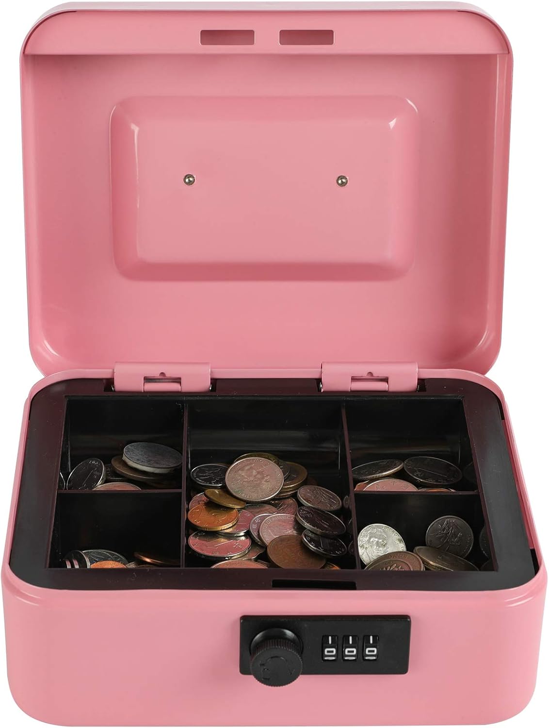 xydled Steel Cash Box Safe with Combination Lock,Money Safe Box with Removable Coin Tray,Medium,7.87"x 6.30"x 3.54",Pink