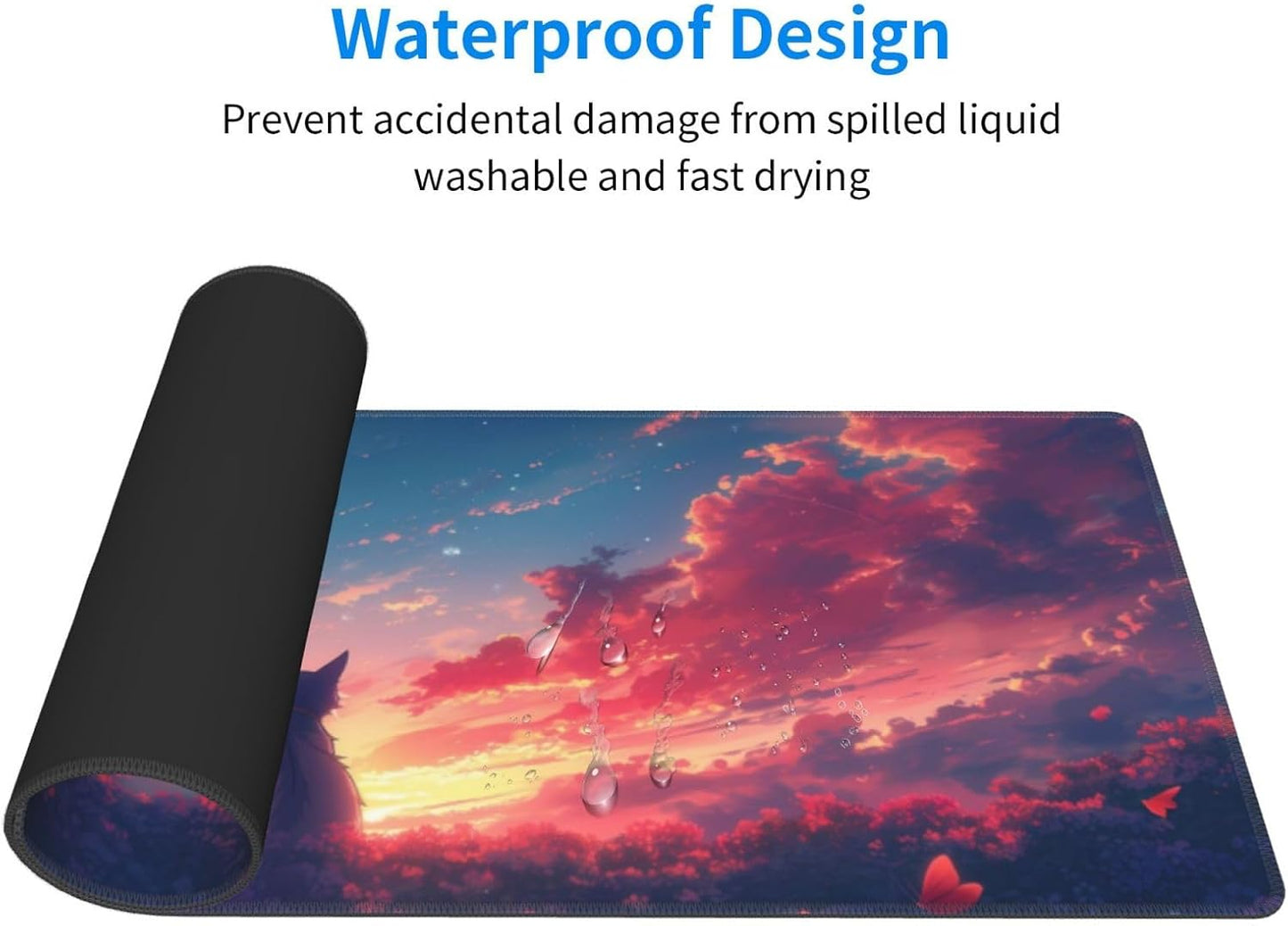 Gaming Mouse Pad Desk Pad,Extended Big Mouse Pad,31.5x11.8 Inch Long Computer Keyboard Mouse Mat Mousepad with 3mm Non-Slip Base and Stitched Edge for Gaming and Office… (Sunset Cat)