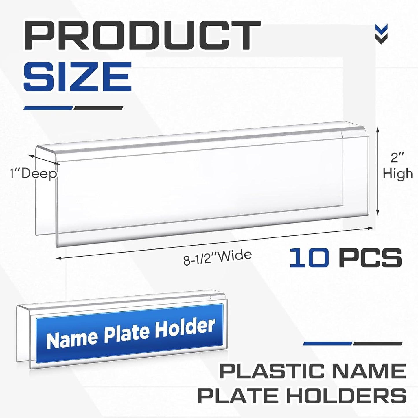10 Pack Plastic Cubicle Name Plate Holder 8.5" Wide x 2" High Glass Wall Name Plate Holder Clear Acrylic Sign Display Stand for Home Office Business (Suitable for 1" Cubicle Wall)