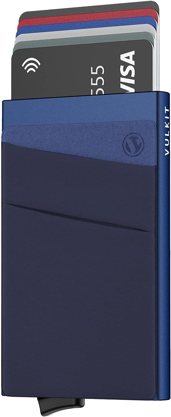 VULKIT Card Holder with Money Pocket Pop Up Wallet RFID Blocking Slim Metal Bank Card Case Holds 5 Cards and Notes